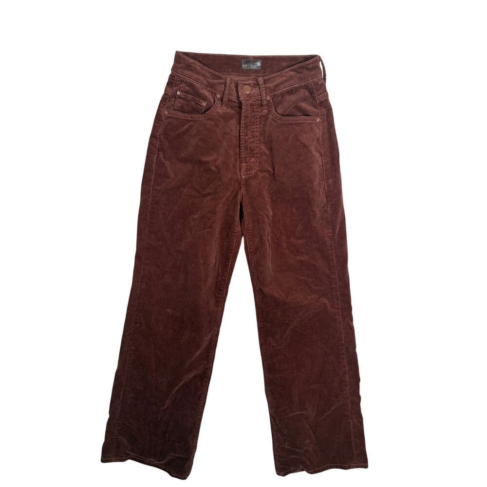 MOTHER Denim Maven Mid Rise Ankle Jeans Corduroy Red Brown Wide Leg 24